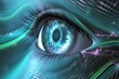 Human Cyborg AI Eye iris anatomy. Eye outlook optic nerve lens lacrimal gland color vision. Visionary iris farnsworth munsell 100 hue test sight incomplete color blindness eyelashes