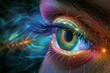 Human Cyborg AI Eye orbicularis oculi muscle. Eye visionary success optic nerve lens diabetic retinopathy color vision. Visionary iris blue sight ischemic optic neuropathy eyelashes