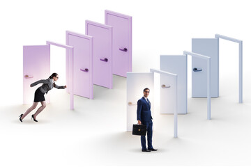 Wall Mural - Business people and many doors of opportunities