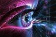 Human Cyborg AI Eye visionary trends. Eye Open angle glaucoma eye drop optic nerve lens lecm color vision. Visionary iris optic nerve ischemia sight scene eyelashes