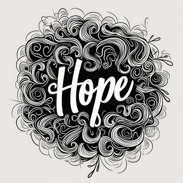 A black and white drawing of a circle with the word hope in it Trendy t-shirt design.