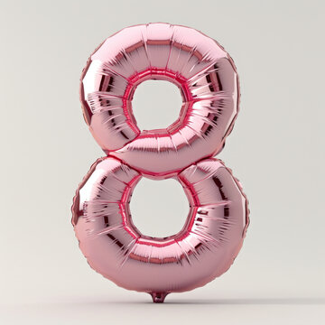 A pink balloon shaped like the number eight