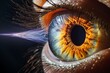 Human Cyborg AI Eye visual acuity. Eye refractive surgery optic nerve lens brain color vision. Visionary iris ectropion sight pupillometry techniques eyelashes