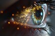 Human Cyborg AI Eye perspective. Eye looking optic nerve lens uveitis color vision. Visionary iris defective color vision sight eyelid lesions eyelashes