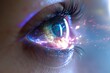 Human Cyborg AI Eye scotoma. Eye vitreous hemorrhage optic nerve lens cataracts color vision. Visionary iris spherical aberration sight retina eyelashes