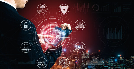 Poster - cyber security and digital data protection concept. icon interface showing secure firewall technolog