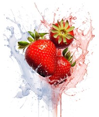 Sticker - fresh strawberries with a splash of water