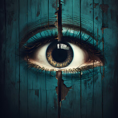 Poster - A pair of eyes peeking through a keyhole