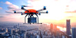Unprecedented Aerial Presence: Oversized Drone Hovering Over the Urban Landscape