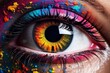 Human Cyborg AI Eye axial length. Eye visionary technology optic nerve lens nebula color vision. Visionary iris skin sight binocular vision eyelashes