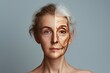 Aging sentinel lymph node biopsy. Comparison young to old woman osteoporosis. Less Wrinkles, self care, pragmatic, lines through skincare, anti aging cream, genetics and gray hair and face lift