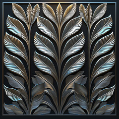 Poster - Vector Floral Wave: Seamless Black Line Art Pattern with Feathers and Vintage Ornament, Perfect for Textile, Wallpaper, and Fashion Design