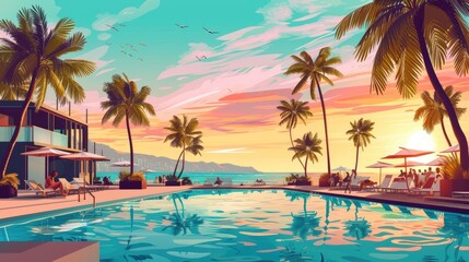 Vibrant beach vibes, lively pool party, and a chic club summer backdrop, Ai Generated.