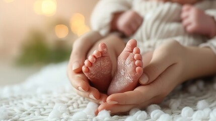 Rash in a baby's feet concept with a empty space, Generative AI.