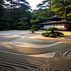 Wall Mural - A serene Zen garden with carefully raked sand.