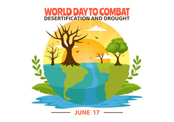 World Day to Combat Desertification and Drought Vector Illustration with Turning the Desert Into Fertile Land and Pastures in Nature Flat Background