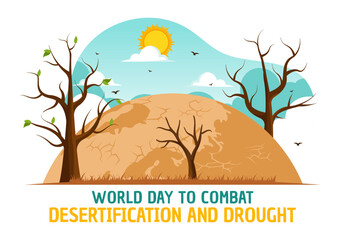 Wall Mural - World Day to Combat Desertification and Drought Vector Illustration with Turning the Desert Into Fertile Land and Pastures in Nature Flat Background