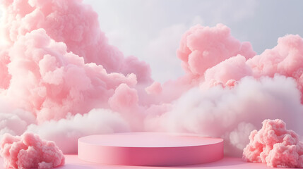 Wall Mural - cloud, display, white, sky, fluffy, product, light, dais, cosmetic, luxury, presentation, abstract, blue, bright, nature, pedestal, pink, cloudscape, cloudy, heaven, minimal, pastel, platform, romanti