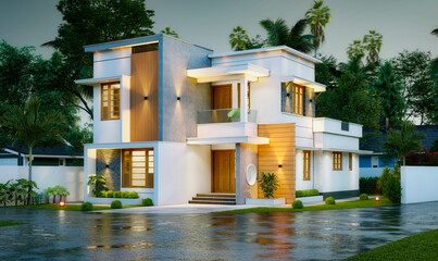 Wall Mural - 3d illustration of a newly built luxury home
