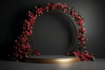 Aufkleber - Luxurious and elegant black podium decorated with roses for product display