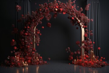 Aufkleber - Luxurious and elegant black podium decorated with roses for product display