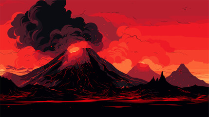 Wall Mural - Vector illustration capturing the mesmerizing beauty of volcanic eruptions with vibrant lava flows  glowing magma  and dramatic volcanic landscapes  celebrating the awe-inspiring forces of nature.