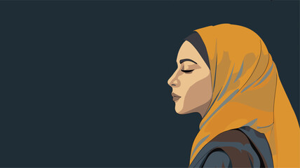 Wall Mural - Abstract background with Islamic-inspired motifs surrounding a Muslim woman  reflecting the cultural richness and diversity within the global Muslim community. simple minimalist illustration creative