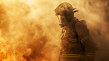 Fototapeta  - firefighter with smoke and flame heat sacrifice in emergency services
