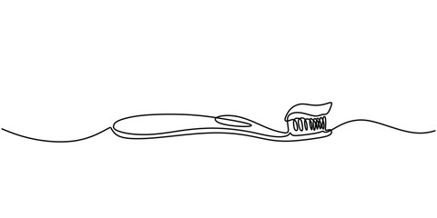 Toothbrush Continuous one line drawing. Brushing teeth care concept. Vector illustration symbol of Oral care center.