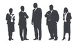 © DesignStory - Business people group gray silhouettes pose on white background, flat line vector and illustration.