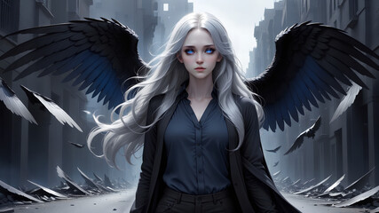 Poster - fallen angel with black wings