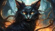 Witch black cat illustration spooky concept