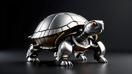 metal robot turtle isolated on a black background. cyber animal. Digital machine technology design for robots. electronic animal, robot. mechanical robot.  advanced intelligence, animal robot