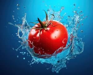 Wall Mural - an illustration of red tomatoes dipped in water which creates a splash effect, fresh and good quality tomatoes