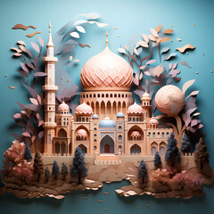 Wall Mural - Beautiful mosque during Ramadan in pastel colors