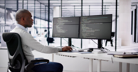 Poster - African American Coder Using Computer At Desk