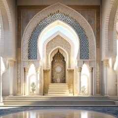 Beautiful Islamic style mosque interior. The mosque is decorated with Islamic patterns.