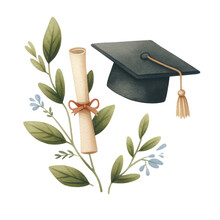 Graduation And Achievement Celebration. Watercolor Illustration For Kids’ Fashion Artworks, Children Books, Invitations, Graduation Cards, Poster