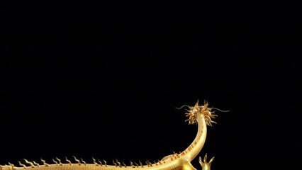 Wall Mural - 3d animation golden chinese dragon slithering in the air to a smart pose at the end includes alpha m