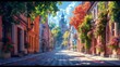 Autumn Splendor in a Historical European Street