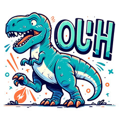 T Rex funny cartoon design in a vibrant vector illustration style, incorporating elements like dinosaurs