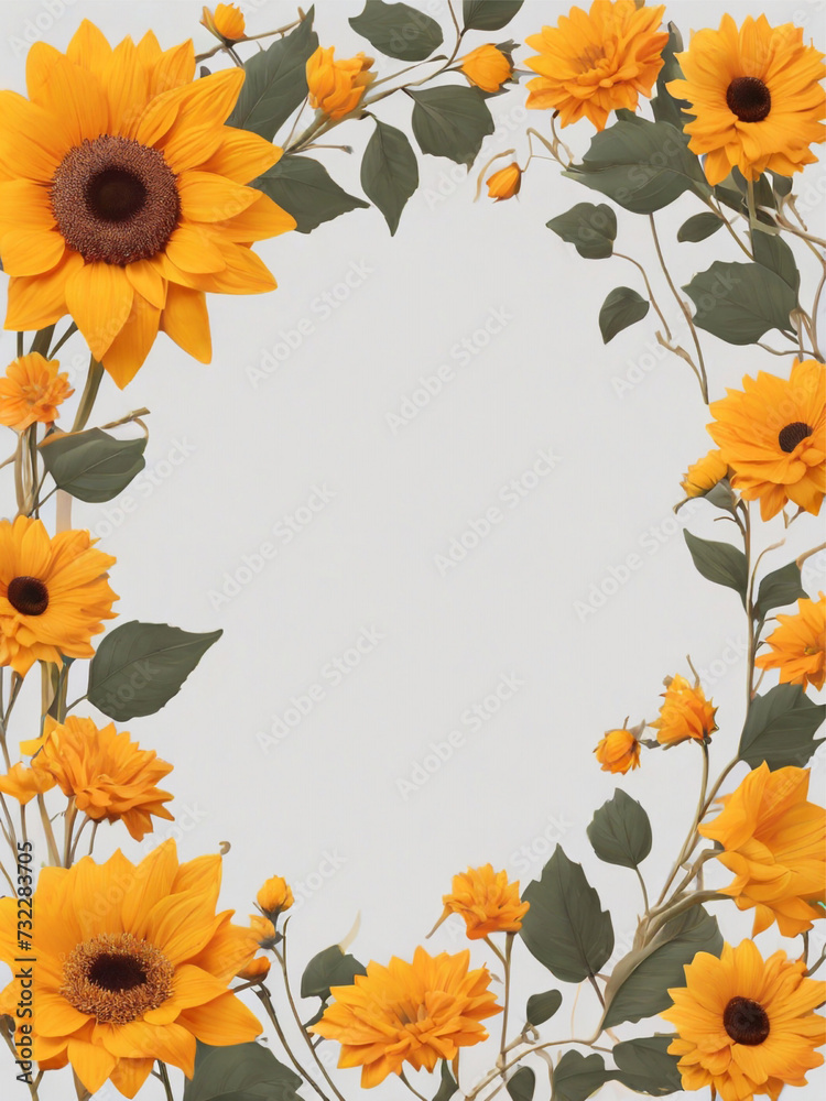 sunflower frame, simple frame, wedding invitation, horizontal ...