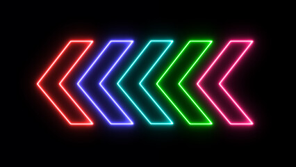 Poster - Multicolor neon arrows point on a black background. Neon Left Arrows icons. Glowing pointers on a transparent background. Location indicator for casino, bars, cinemas, nightclub, and motel