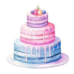 Sticker - pastel colored tiered drip cake, watercolor illustration