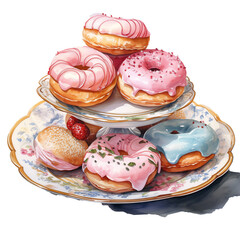 Wall Mural - donuts with icing on a vintage plate