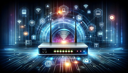 wifi router on network concept background