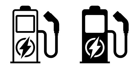Poster - ofvs529 OutlineFilledVectorSign ofvs - electromobile charging station vector icon . fast charging point . isolated transparent . black outline and filled version . AI 10 / EPS 10 / PNG . g11872