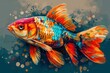 Colorful goldfish illustration with splattered paint background.