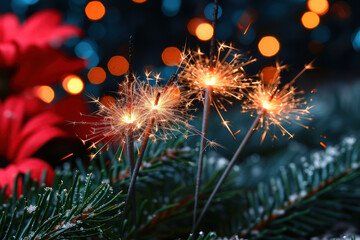 Poster - Sparkling Sparklers and Bokeh Lights extreme closeup. Generative AI