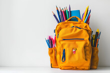 Backpack With School Supplies On White Background Generative Ai